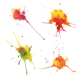 Set of abstract chaotic colored ink blots