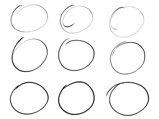 Hand drawn scribble circles icon in flat style. Round doodle loops on white background, vector design elements.