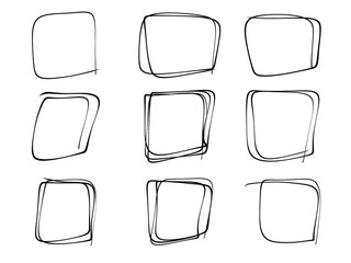 Hand drawn scribble quadrilateral icon in flat style. frames doodle loops on white background, vector design elements.
