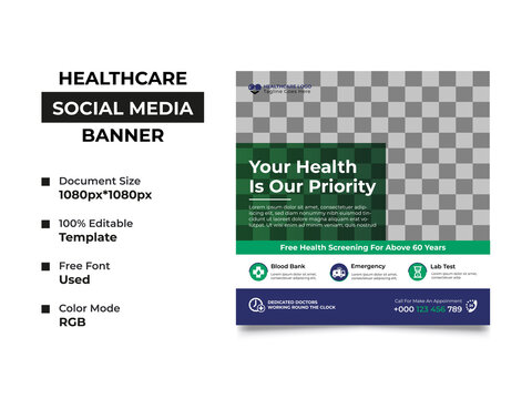 medical social media post template design with an image placement, professional gradient color used in the template. fully editable, well organized, eye-catchy design. vector eps 10 version