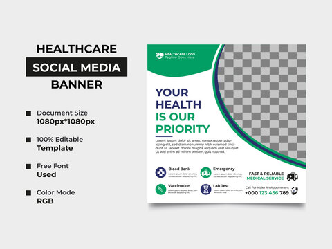 creative healthcare social media post template design with an image placement, professional gradient color used in the template. fully editable, organized, eye-catchy design. vector eps 10 version