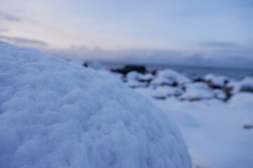snow covered rocks