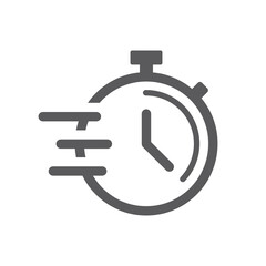Fast clock or stopwatch black vector icon. Speed timer filled symbol.