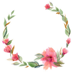 Pink floral wreath with delicate fragrant rose flowers