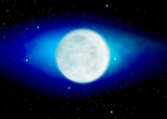Moon and super blue deep space. High resolution 3d render of phases of the moon. Background night sky with stars, moon and clouds. The image of the moon of incomparable beauty.