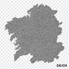 Blank map Galicia of Spain. High quality map Comarcas of Galicia on transparent background for your web site design, logo, app, UI.  Spain.  EPS10.