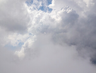 High flying in the clouds. Aerial drone view.