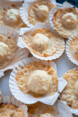 Plate with delicacy roasted scallops with cheese
