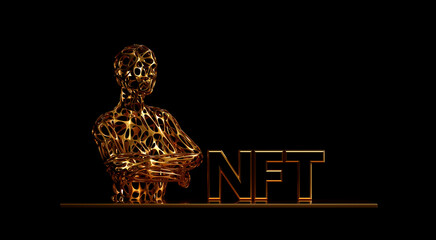 NFT non-fungible token. cryptocurrencies. digital cryptoart. Digital technology concept. 3d illustration.