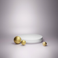 3d render illustration abstract geometric shape background podium template for presentation white color with gold