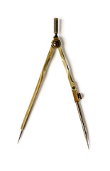 Old vintage pair of compasses isolated on white background