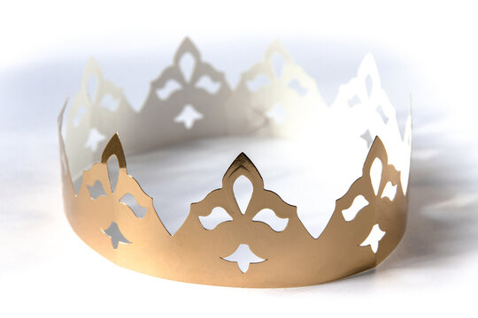 Gold Paper King Crown Isolated On White