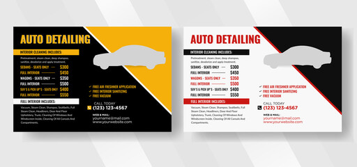 modern eddm postcard for car wash, car detailing and car rental, car service, and price list postcard, automobile car service price list postcard