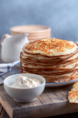 Stack of homemade yeast pancakes.