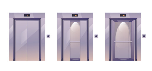 Opening and closing elevators doors. Design graphic element illustration set © PrettyVectors