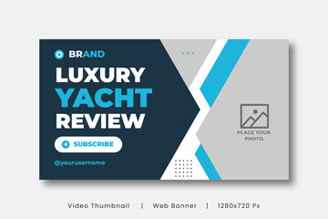 Luxury yacht video thumbnail Digital business agency web banner template.