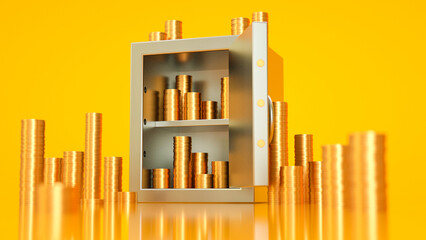 Safe that keeps money, shares, business at a high interest - 3D rendering
