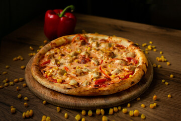 delicious italian pizza served on wooden table