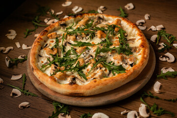 delicious italian pizza served on wooden table