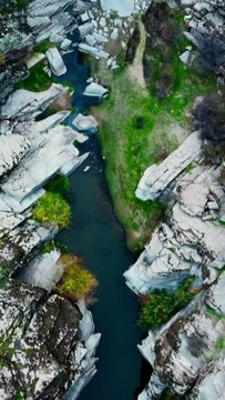Aerial drone view of creek flowing from Tasyaran Valley