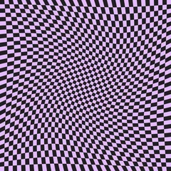 Foto auf Alu-Dibond Twisted checkered monochrome seamless pattern. Abstract vector background. Retro small wavy psychedelic checkerboard  © Elena
