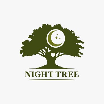 Green Tree with light moon logo design