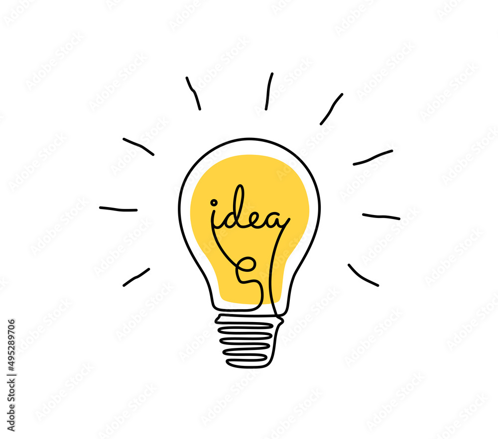 Leinwandbilder light bulb with idea in one continuous line drawing. brainstorm symbol and creative mind concept in 