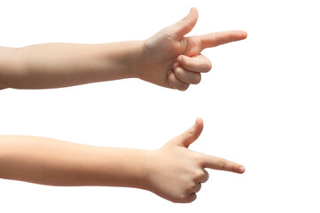 Child's hand shows a sign one on a white background
