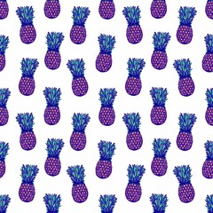Pineapples on a white background. Seamless fruit pattern.