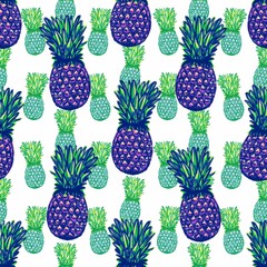 Pineapples on a white background. Seamless pattern. 