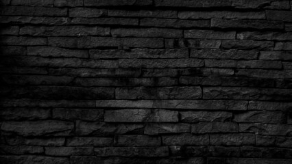 Fototapeta na wymiar black brick wall background dark stone texture. 