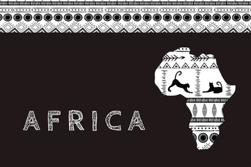 Continent Africa with patterns , vector illustration. Elements for design, vector illustration, African culture concept, logo - obrazy, fototapety, plakaty