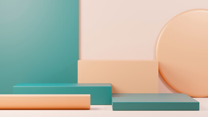 3d render abstract display podium platform for  product presentation and advertising. Minimal scene backdrop with clean design. Vacant pedestal for mock up. Empty stage with pastel color for cosmetic.