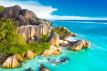 Cercles muraux Anse Source D'Agent, île de La Digue, Seychelles Plage paradisiaque sur l& 39 île de La Digue aux Seychelles. Anse Source D& 39 Argent