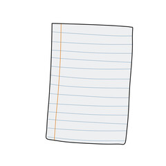 Blank lined sheet. White page. Template for text. Hand drawn doodle style
