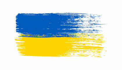 Ukrainian flag in grunge style. Vector blue and yellow brush strokes isolated on white background