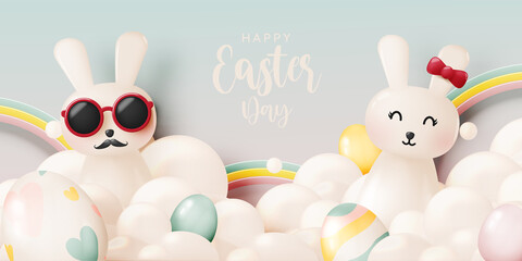 Happy easter day with cute rabbit