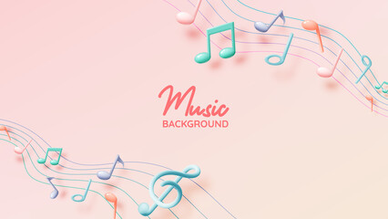 Music notes, song, melody or tune 3d realistic vector icon