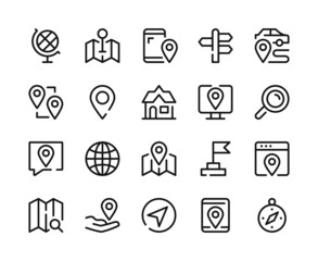 Navigation icons. Vector line icons set. Location, GPS, map concepts. Outline symbols, linear graphic elements. Modern design