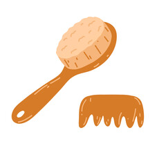 Wooden combs in cartoon flat style. Vector illustration of eco hairdresser s accessories. Zero waste personal use items