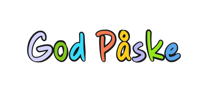 Danish text God PåskeHappy Easter colorful lettering. Isolated on white background. Vector