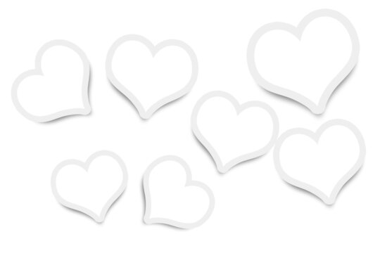 7 Heart shape photo frames template in gray & white colors to easily place pictures or photographs inside it, suitable for romantic or anniversary events. Can be used for love quotes or any text.