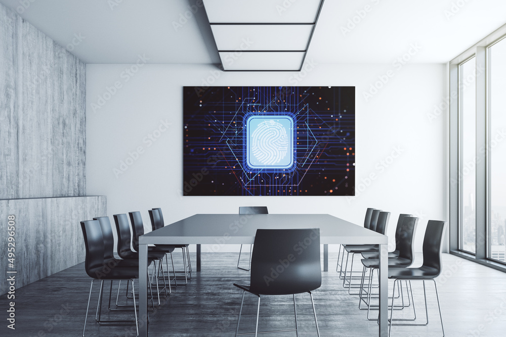 Leinwandbilder abstract creative fingerprint illustration on tv display in a modern presentation room, personal bio