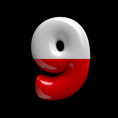Poland flag number 9 -  3d polish digit - Suitable for Poland, Ukraine war or politics related subjects