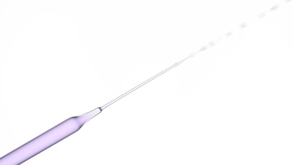 Macro shot of purple liquid is flowing up from lab dropper on white background | Abstract skin care...