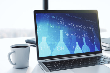 Creative chemistry concept on modern laptop screen. 3D Rendering