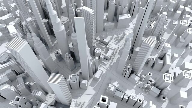 Modern city with skyscrapers, office buildings and residential blocks. 3D rendering 