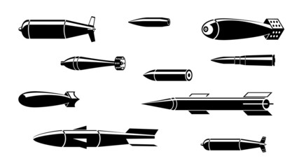 A large set of realistic icons of various ammunition
