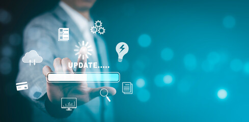 Businessman hand touch bar of Update Software Computer Program Upgrade Business Technology...