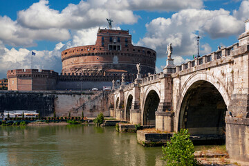 The Mausoleum of Hadrian, usually known as Castel Sant'Angelo , is a towering cylindrical building...